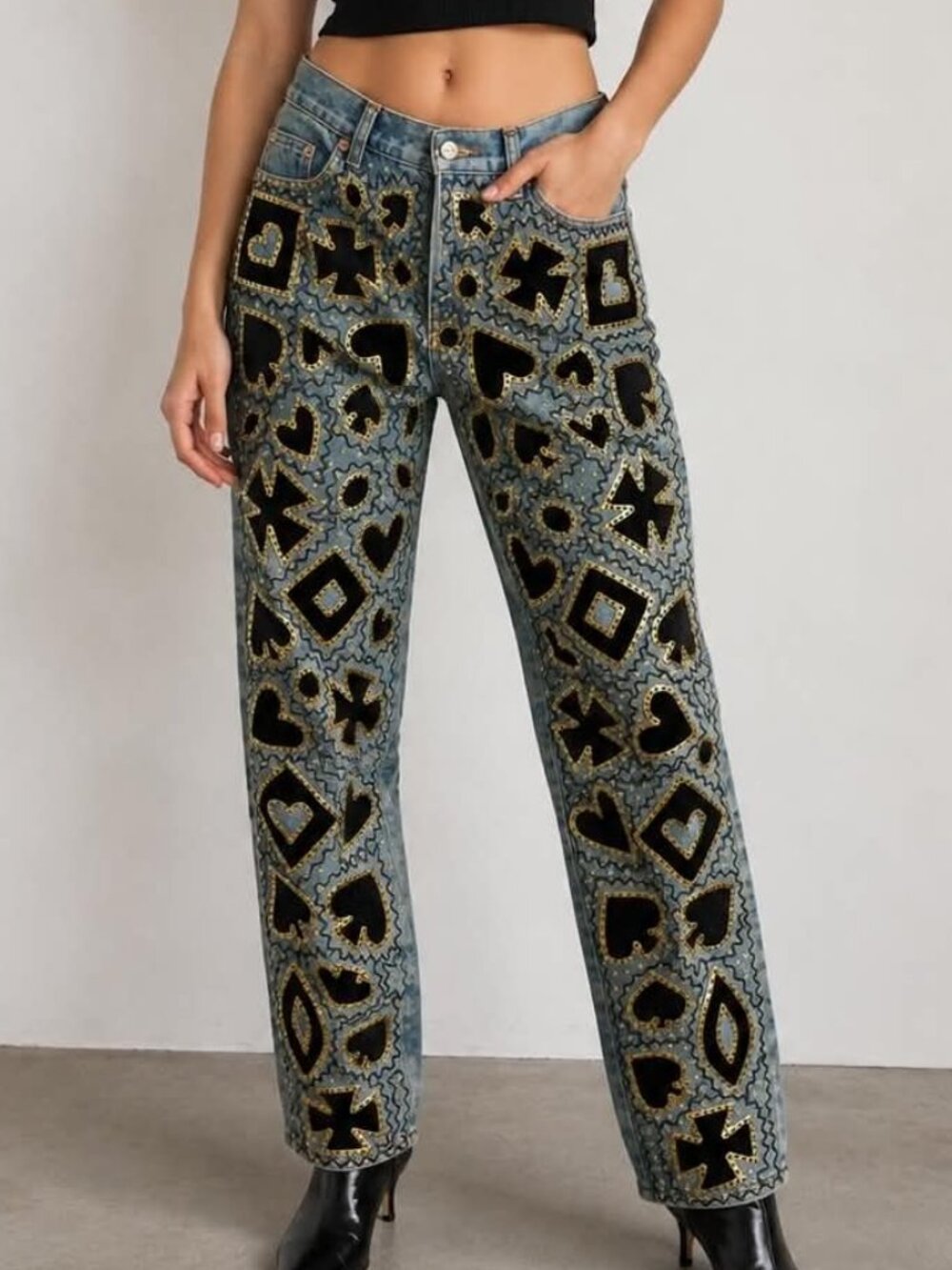 One-of-a-Kind Leslie Hamel Embellished Statement Jeans  Size 10
